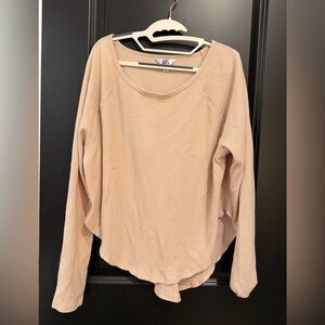 JoyLab Light Beige Waffle Long-Sleeve Scoop Neck Top